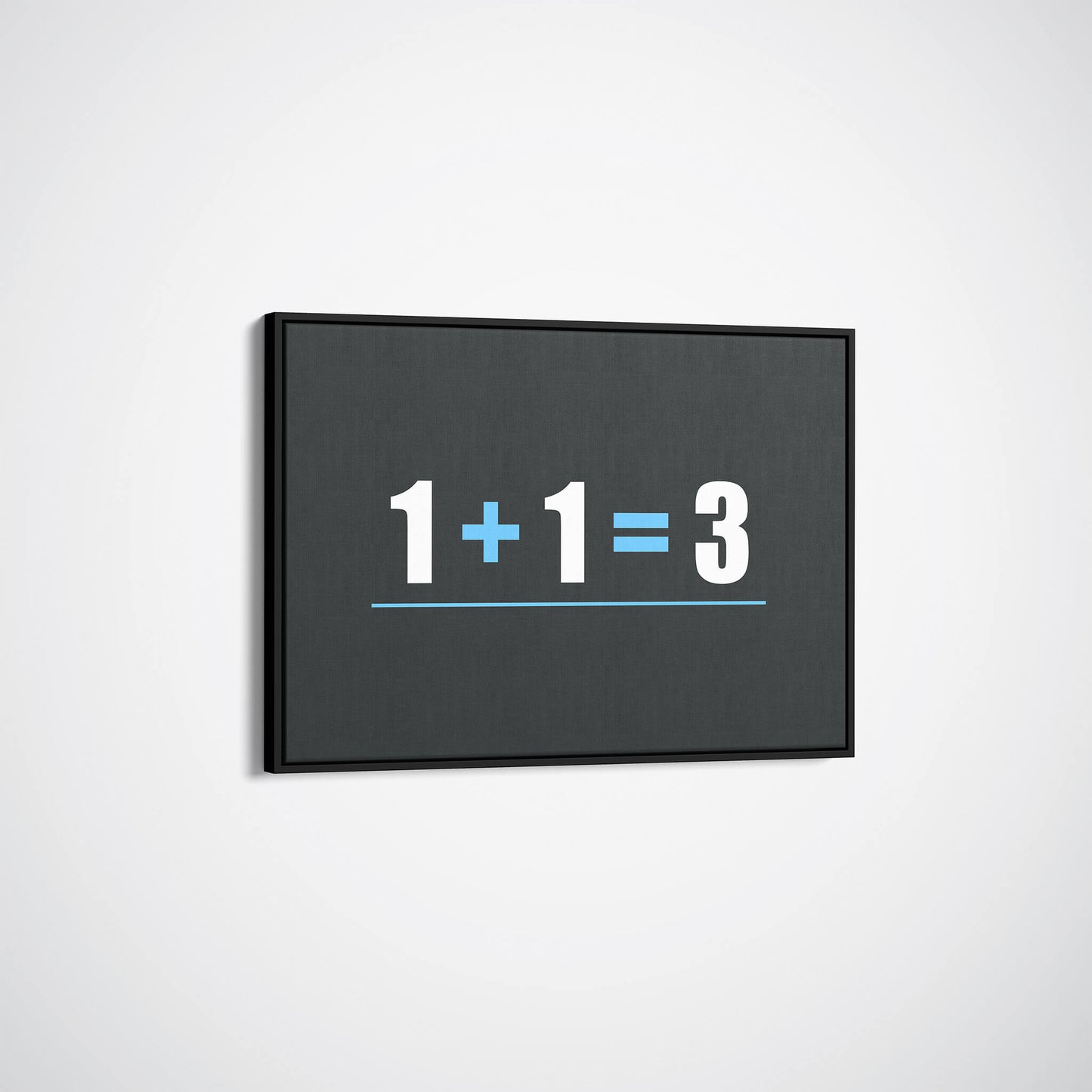 1 + 1 = 3 framed canvas wall art mockup