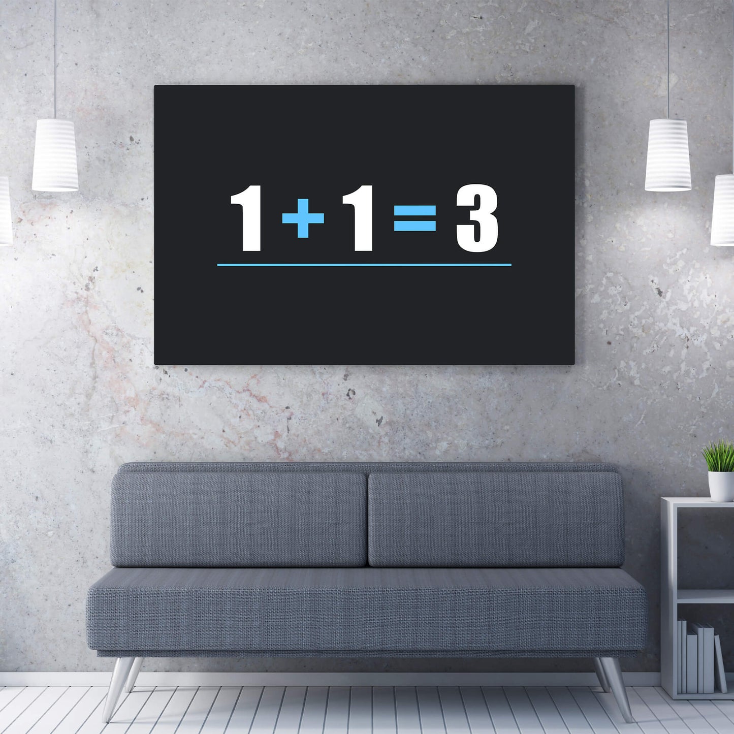 1 + 1 = 3 living room wall mockup