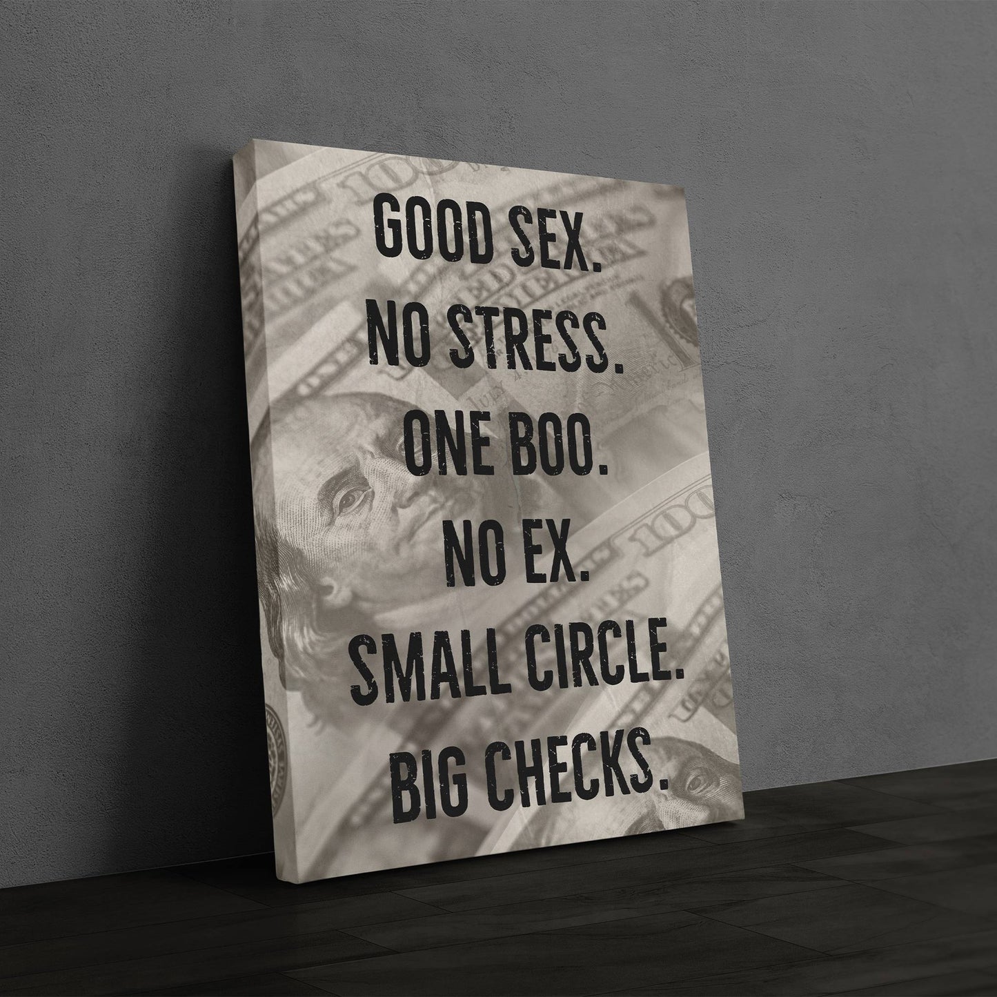 Good Sex, Big Checks plain wall art mockup