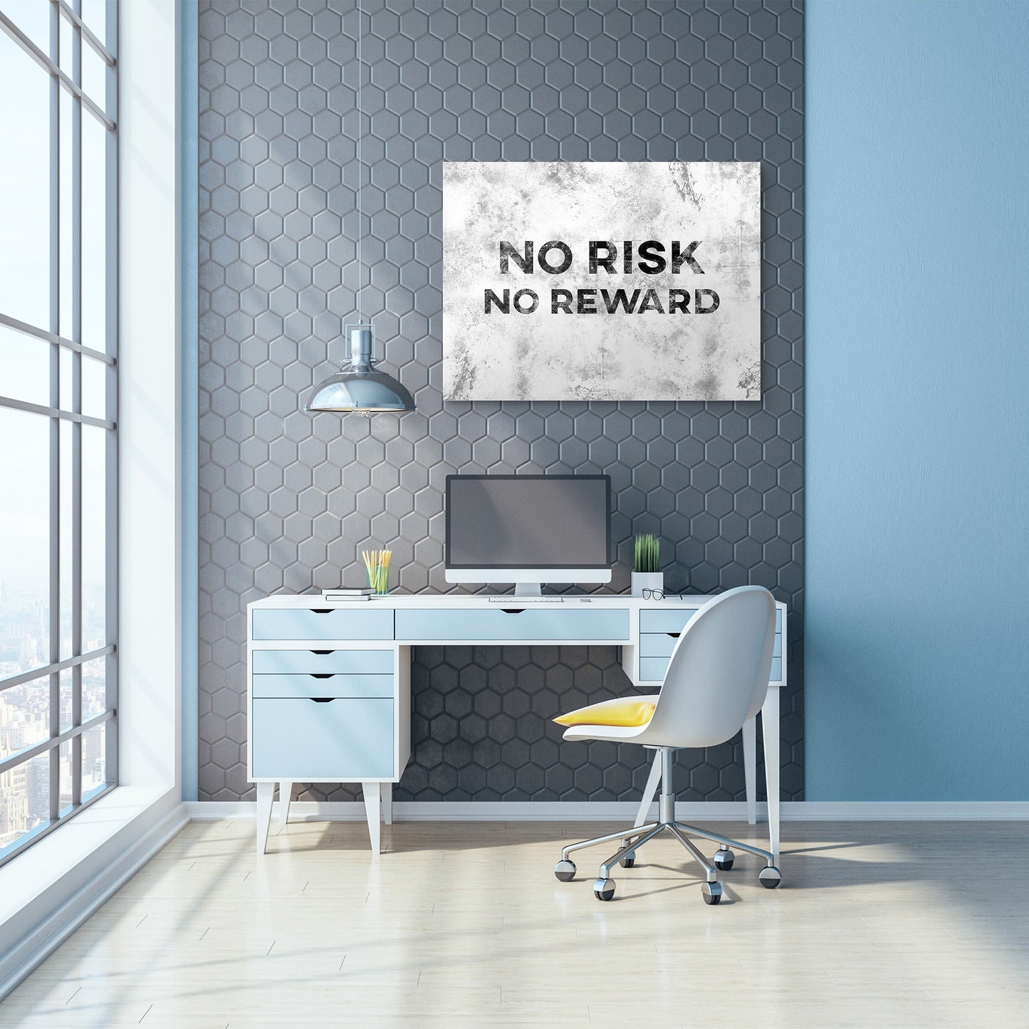 No Risk No Reward home office desk mockup