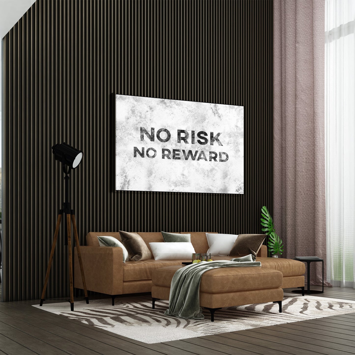 No Risk No Reward quote art living room mockup