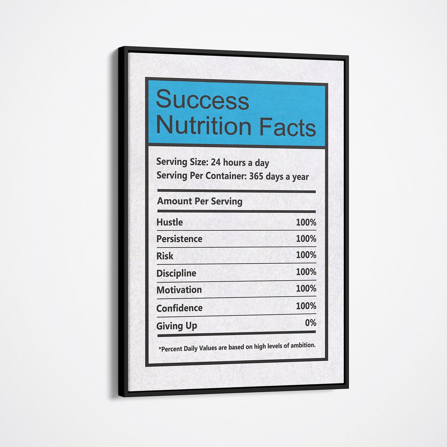 Success Nutrition Facts framed canvas wall art demo