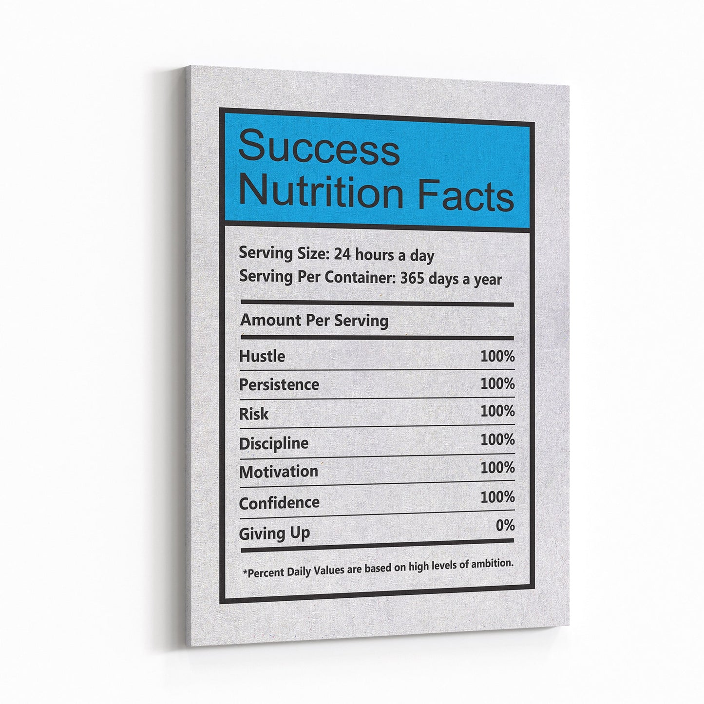 Success Nutrition Facts canvas wall art mockup